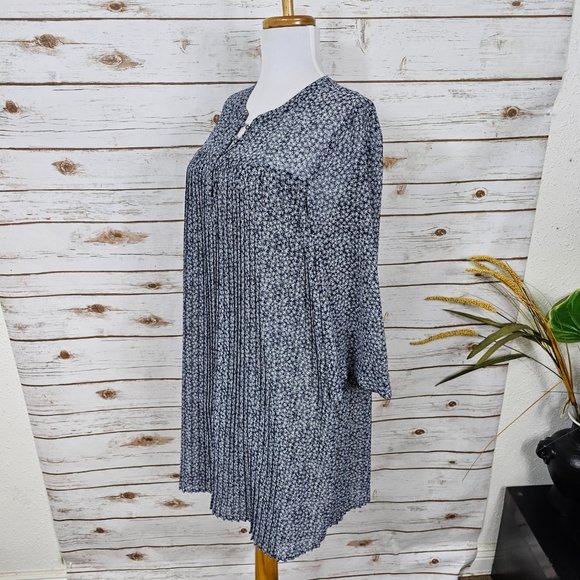 Avec Les Filles Sz S Microfloral Printed Pleated Shirt Flowy Shift Dress - Picture 8 of 16